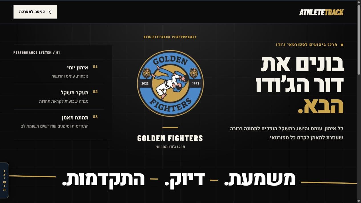 דף הבית של AthleteTrack, מערכת ביצועים לספורטאי ג׳ודו